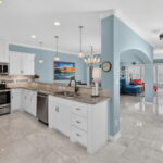 Granite counters and stainless appliances.