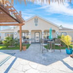 Stamped Concrete and Turf make a nearly maintenance free back yard.