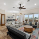 Living area with water view.