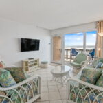 Living area with tile flooring.
