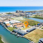 Aerial View of the Gulf of Mexico, the water canal and boatslips.