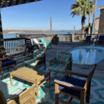 Swimming pool and patio.