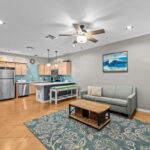 Step into the open concept living area.