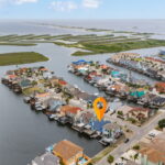Aerial view of the canal, and ski basin and Intracoastal Waterway.
